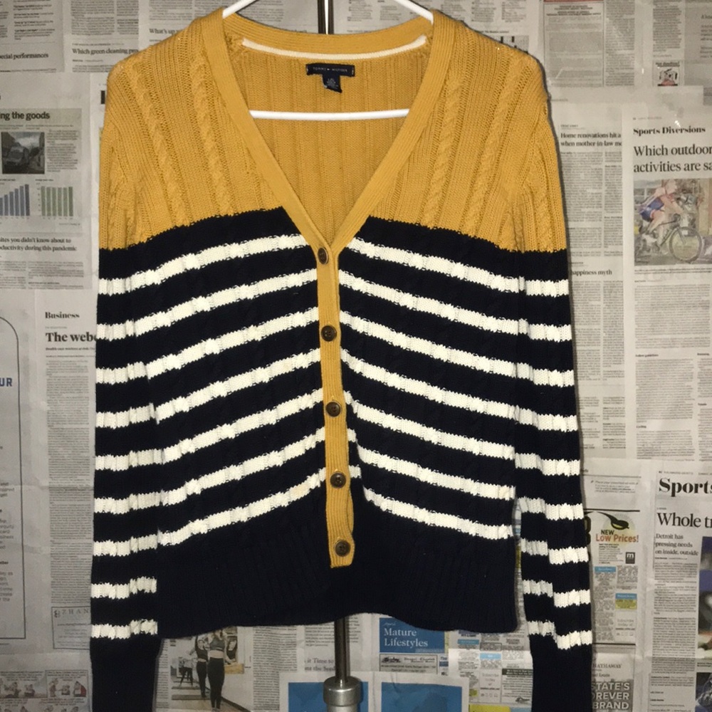 Tommy Hilfiger Long Sleeve Button Up Sweater Vneck